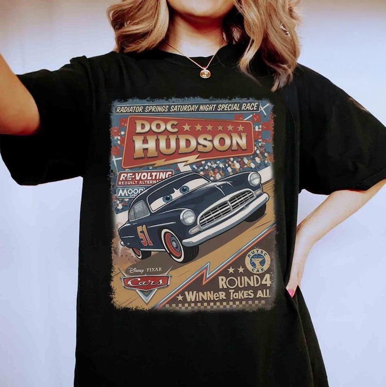 Vintage Pixar Cars Comfort Colors Shirt, Radiator Springs Race Tee, Lightning McQueen Mater Sally Shirt, Disney Cars Family Matching Tee image 3