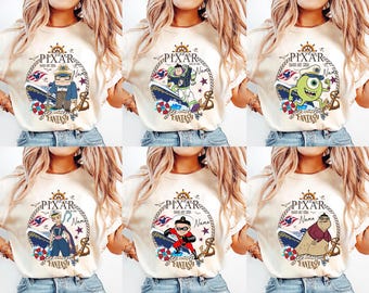 Custom Disney Cruise Pixar Day At Sea 2026 All Character T-Shirt, Disney Pixar Characters Cruise Shirt, Disney Monster Inc Toy Story Cruise