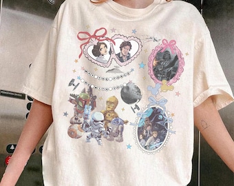 Retro Disney Star Wars Shirt, süße Schleifenästhetik R2D2 ATAT Ewok T-Shirt, Disney Trip Shirt, Kawaii Galaxy T-Shirt, Star Wars Geschenk Shirt