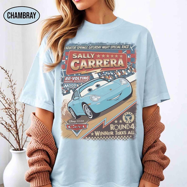 Vintage Pixar Cars Comfort Colors Shirt, Radiator Springs Race Tee, Lightning McQueen Mater Sally Shirt, Disney Cars Family Matching Tee image 6