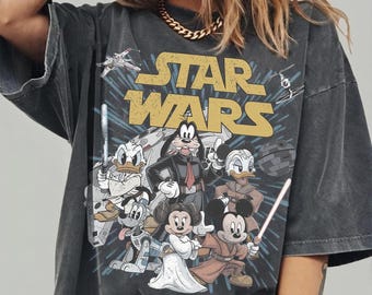Retro Disney Star Wars Shirt, Retro Mickey and Friends Jedi Tee, Family Vacation Outfit, Sci-Fi Cartoon Graphic Tee, Gift for Disney Fans