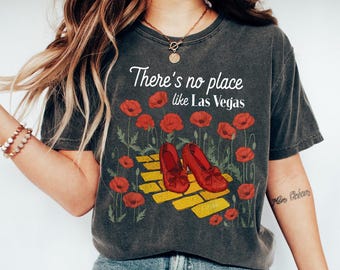 Retro No Place Like Las Vegas Shirt, Red Shoes Yellow Brick Road Wizard Tee, Fantasy Graphic Tee, Wizard Fan Gift Shirt, Vintage Vegas Shirt