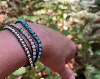 Handmade Jasper, Turquoise & Sterling Silver Wrap Bracelet with Magnetic Clasp