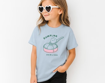 Dumpling Darling Kids Heavy Cotton T-Shirt, Cute Asian Food Graphic, Kawaii Dim Sum Shrit for Boys & Girls, Fun Foodie Gift