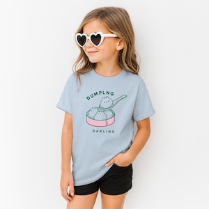 Dumpling Darling Kids Heavy Cotton T-Shirt, Cute Asian Food Graphic, Kawaii Dim Sum Shrit for Boys & Girls, Fun Foodie Gift