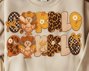 Gobble Gobble häkeln Türkei Thanksgiving Sublimation PNG - Herbst Boho Retro Digital Download
