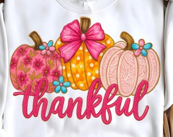 Thankful Pumpkins PNG | Fall Sublimation Design | Autumn Bow Pumpkin Clipart | 300 DPI Transparent Background