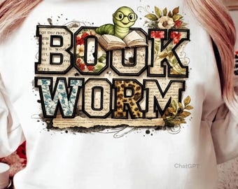 Book Worm PNG-sublimatieontwerp, Varsity Floral Leopard Book Lover-afbeelding (digitale download)