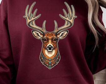Cool Buck Deer Antlers Sunglasses Turquoise Necklace PNG, Deer Hunting Gift, Funny Buck Graphic Digital Download
