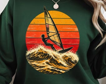 Windsurfing Sunset PNG, Retro Wave Riding Sportswear Gift, Vintage Ocean Digital Download Design