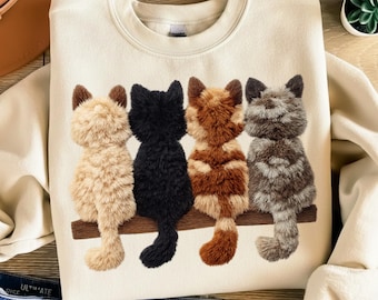Fluffy Cats on Branch PNG, Cat Clipart, Cat Lover Sublimation Design, Transparent Background, High Resolution Digital Download
