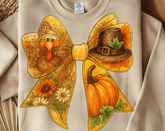 Thanksgiving Schleife PNG: Herbst Türkei, Kürbis & Pilgerhut (Digitaler Download)