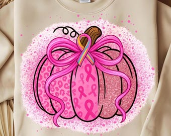 Breast Cancer Awareness Pink Pumpkin PNG | Pink Bow Sublimation Design