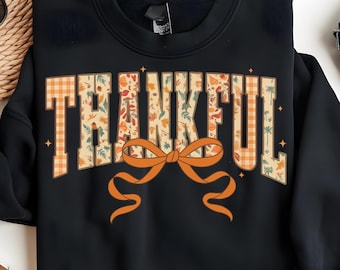 Thankful Fall PNG: Gingham Letter Design, Thanksgiving Graphic (Digital Download)
