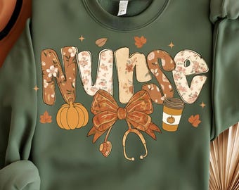 Autumn Floral Nurse PNG: Fall Sublimation Design (Transparent)