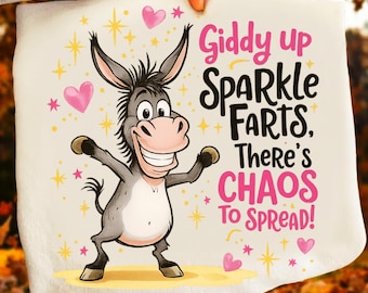 Burro engraçado soltando puns brilhantes PNG | Design de sublimação de humor (Download digital)