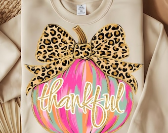 Dankbarer Leopard Bogen Kürbis PNG - Herbst Sublimationsdesign (Digitaler Download)