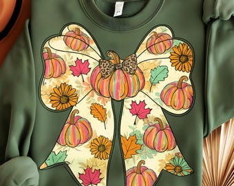 Floral Fall Pumpkin Bow PNG: Girly Leopard Coquette Design (Digital Download)