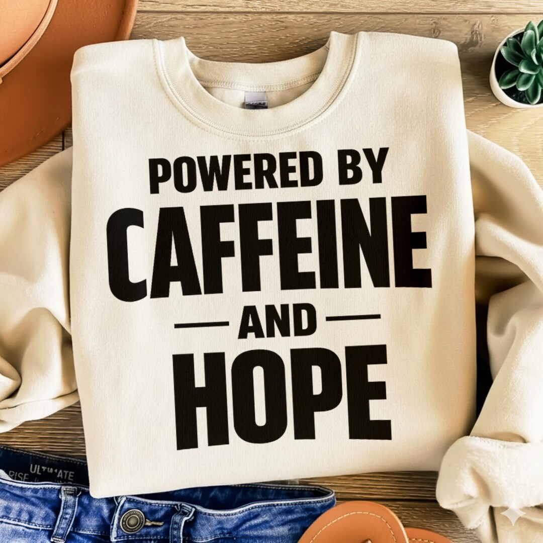 Powered by Caffeine and Hope – Bold White Typography PNG | Minimal ...