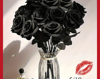 Gothic schwarze Rose Bouquet, künstliche Seidenblumen, Halloween Dekor