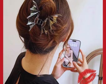 Pinza para el cabello con forma de alas de murciélago góticas, accesorio gótico vampírico, pinza para el cabello de moda alternativa, pinza para el cabello de chica emo, regalo de estilo academia oscura