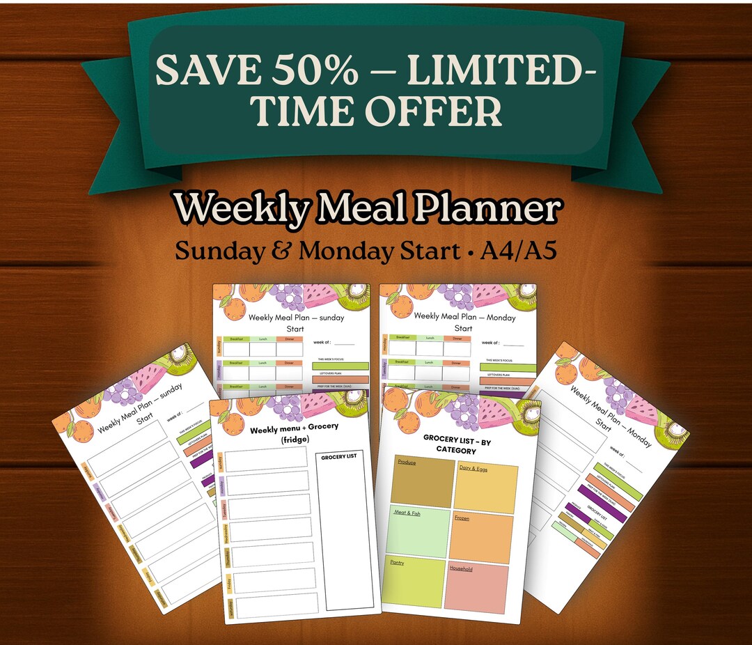 Weekly Meal Planner Printable – Fridge-friendly Meal Prep Pack With ...