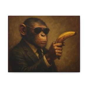 Monkey Business Canvas Art, Cool Monkey Painting, Quirky Wall Decor, Fun Gift for Animal Lovers, Unique Home Decoration, Gallery Wall Art