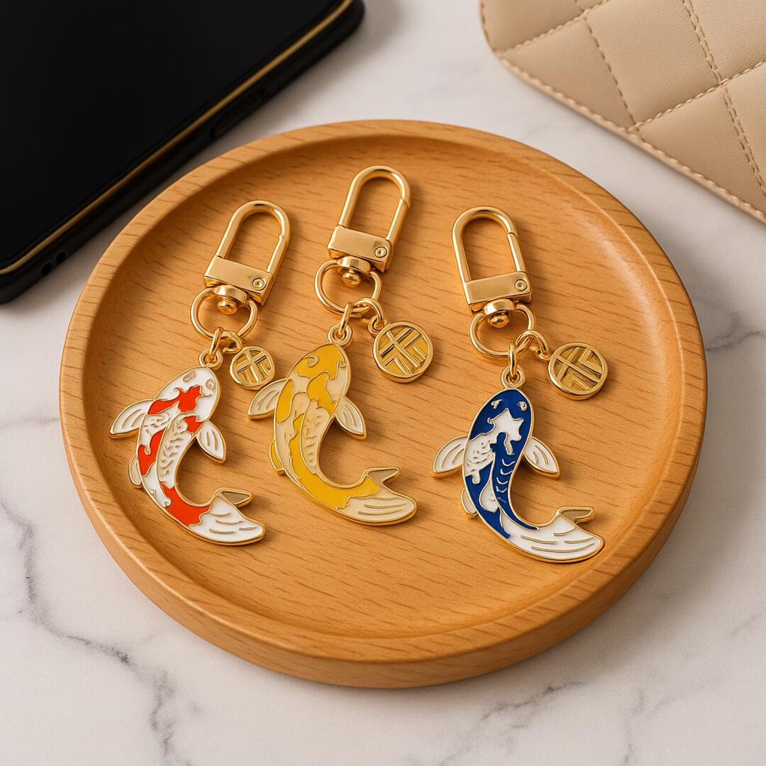 Koi Fish Enamel Keychain – Colorful Alloy Charm for Keys & Bags, Lucky ...