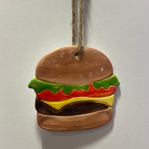 Foodie takeaway hamburger cheese burger fast food hanging decoration clay pottery car air freshner Christmas