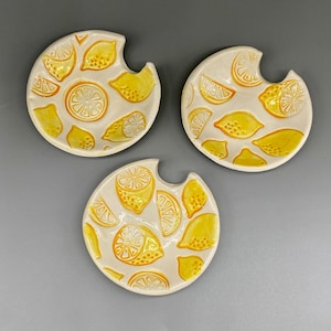 Lemon Handmade spoon rest kitchen tea pottery ceramic citrus fruit kitsch retro flora nature