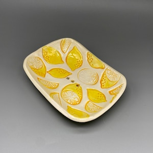 Zitrone Handgetöpferte Keramik Keramik Seifenschale Schwamm Ablage Obst Zitrus Küche Retro Badezimmer ökologisch nachhaltig grün