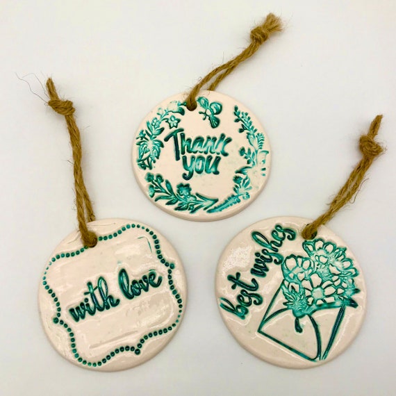 Set of 3 Handmade ceramic pottery reusable gift tags wrapping Etsy