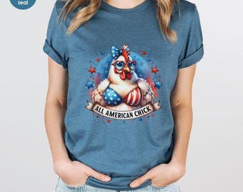 Camiseta patriótica de pollito, camiseta de pollo totalmente americana, 4 de julio