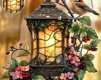 Bird Lantern Window Hanging Decor Acrylic Suncatcher | Mockingbird Suncatcher Acrylic Style | Gift for Wedding Couples