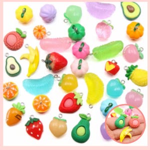 Kawaii Resin Fruit Charms Mix, Mini Fruit Resin Charms, Fruit-Themed Resin Charms, Tiny Fruit Resin Charms for Bracelets & Jewelry Making