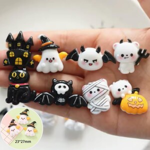 8Pcs Cute Halloween Bats Cats Ghosts Series Resin Cabochons, Halloween Flatback Figurines Scrapbook, Animal Cabochons Accessories DIY Crafts