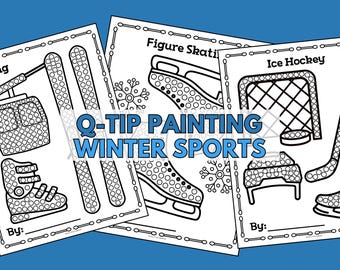 Winter Sports Q-Tip Painting | Fine Motor Worksheets for Preschool & Kindergarten | PDF Instant Download