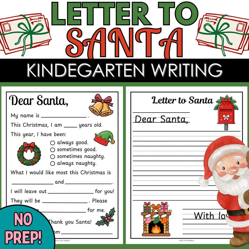 Letter to Santa Templates for Kids | Kindergarten Christmas Writing ...
