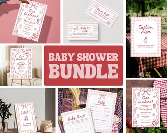 Italian Baby Shower Bundle: Pizza Pasta Theme, Editable Canva Templates (27 Printable Games & Signs)