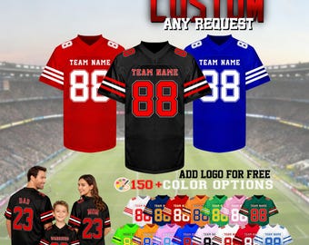 Custom Football Jerseys—Personalized Stitched Name Number Logo, Team Sports Uniforms Mesh Shirt, Party Gifts for Men Women Kids Toddler Fans