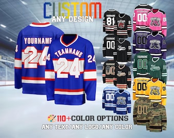Custom Hockey Jersey Personalized Stitched Printed Name Number Logo Long Sleeve Sports Jersey Birthday Gift For Men Women Youth Toddler Fans