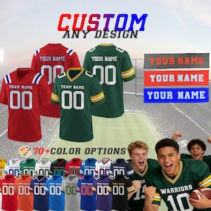 Custom Football Name patch Jerseys—Personalized Name Number Logo Nameplate, Birthday Gifts for Men Women Kids Fans,  Mesh Shirt Team Uniform
