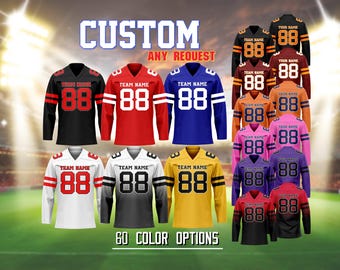 Custom Long Sleeve Sports Jersey, Personalized Team Name Number Logo, Football Basketball Training Jersey, Birthday Gift for Men Women Youth