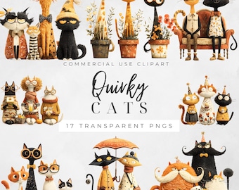 Watercolor Cats Clip Art: Funny Kitten PNG Images (Digital Download)