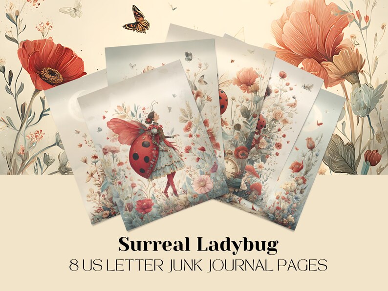 Ladybug Junk Journal Pages, Floral Printable Ephemera, Digital Download ...