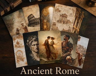 Páginas de diario de recortes de la Antigua Roma: páginas imprimibles y papeles de álbum de recortes vintage, gladiador, arquitectura, mitología, antigüedad, descarga digital,