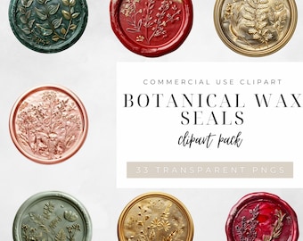 Botanical Wax Seal Clipart, Wedding Wax Seal,Wedding Invitation Seal,Crimson Red, Rose Gold, Gold, Green, Instant Download,Floral Stationery