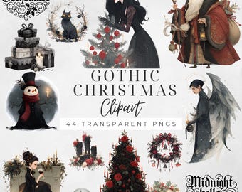 Gothmas Clipart, Digital Download, Gothic Christmas Art, Spooky Halloween PNG, Creepy Illustrations, Witchy Designs, Dark Aesthetic Xmass