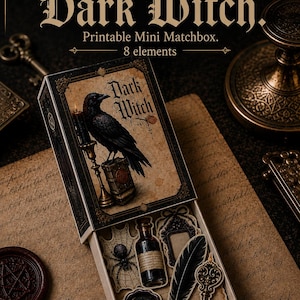 Mini-Streichholzschachtel zum Ausdrucken, Dunkle Hexe, Viktorianische Miniatur-Hexenbox, Junk-Journal-Materialien, Witchycore-Vorlage zum Ausdrucken, Sofort-Download