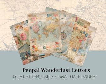 Travel Junk Journal Pages, Vintage Digital Download, Printable Scrapbooking Ephemera, Creative Craft Supplies for Journals and Scrapbooks